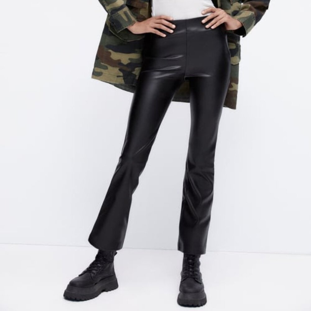 ZARA Mini Flared Faux Leather Flare Pants